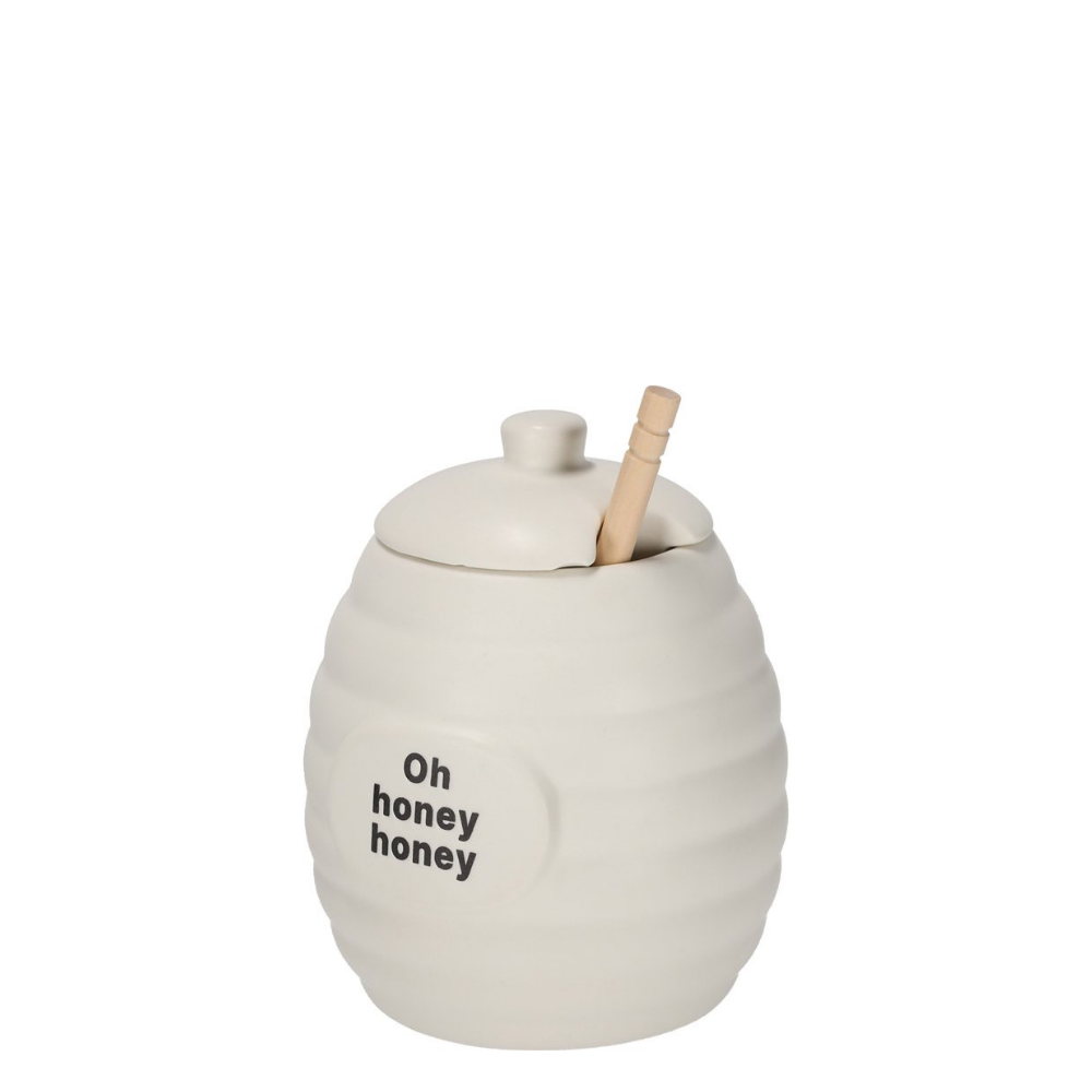 Honingpot met houten honinglepel