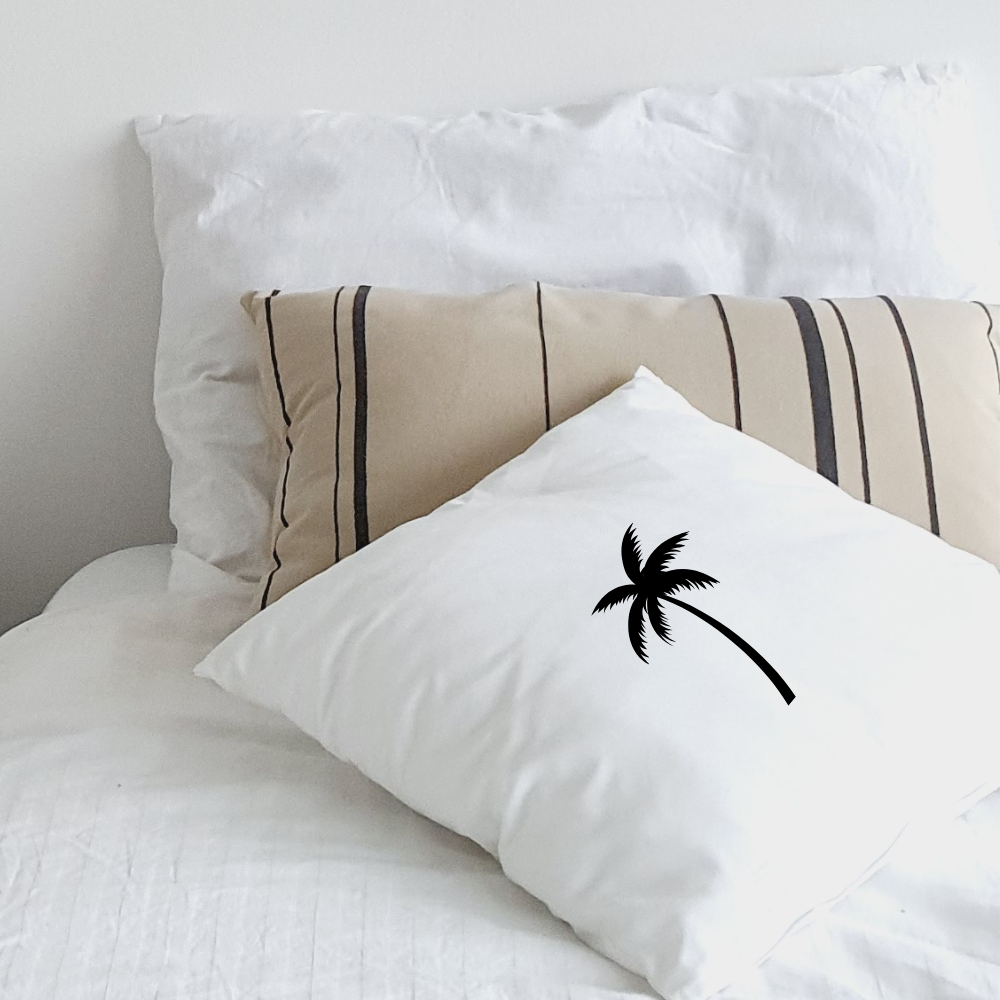 Kussen wit vierkant met palmboom