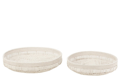 Set of 2 round rattan bowls white