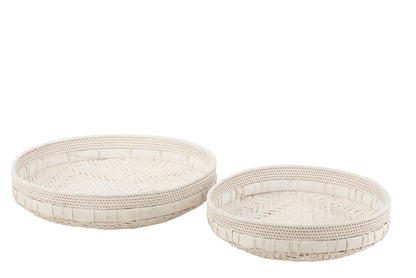 Set of 2 round rattan bowls white