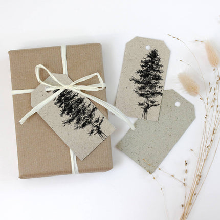 Cadeaulabel van graspapier, witte spar