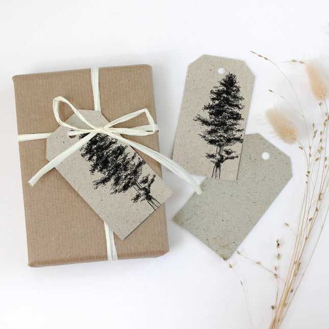 Cadeaulabel van graspapier, witte spar