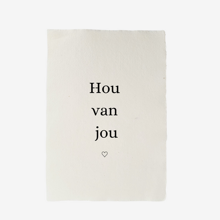 Handgeschept papier met tekst, hou van jou