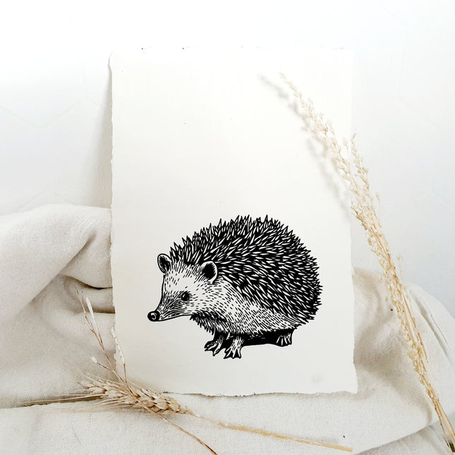 Handgeschept papier met illustratie egel