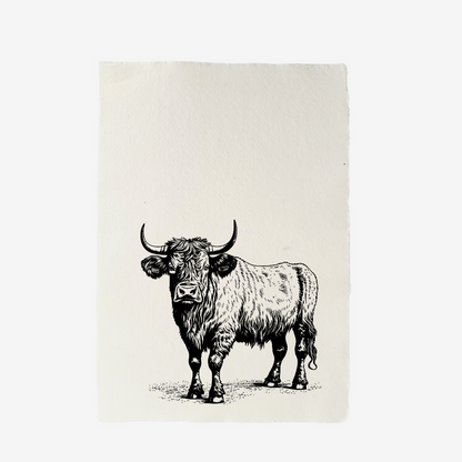 Handgeschept papier met illustratie buffel