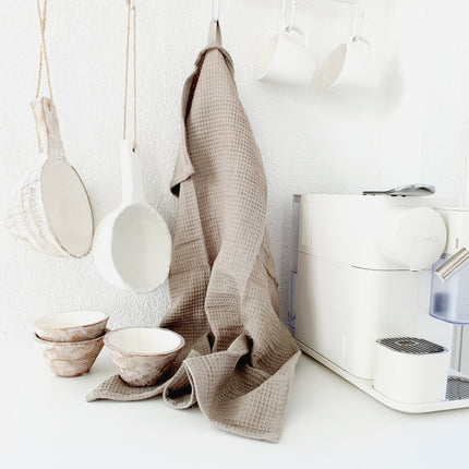 Gastendoekje organic beige/taupe wafel