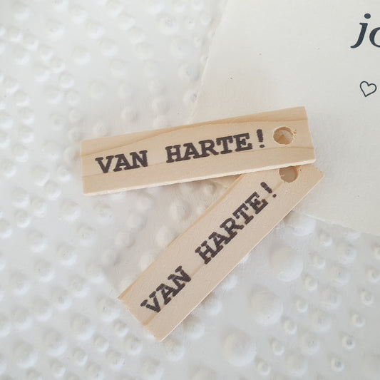 Houten labels van harte