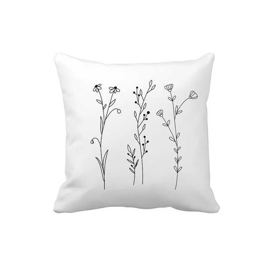 Kussen wit met illustratie wilde bloemen