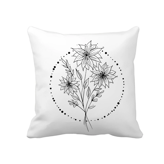Kussen wit met illustratie van bloemen