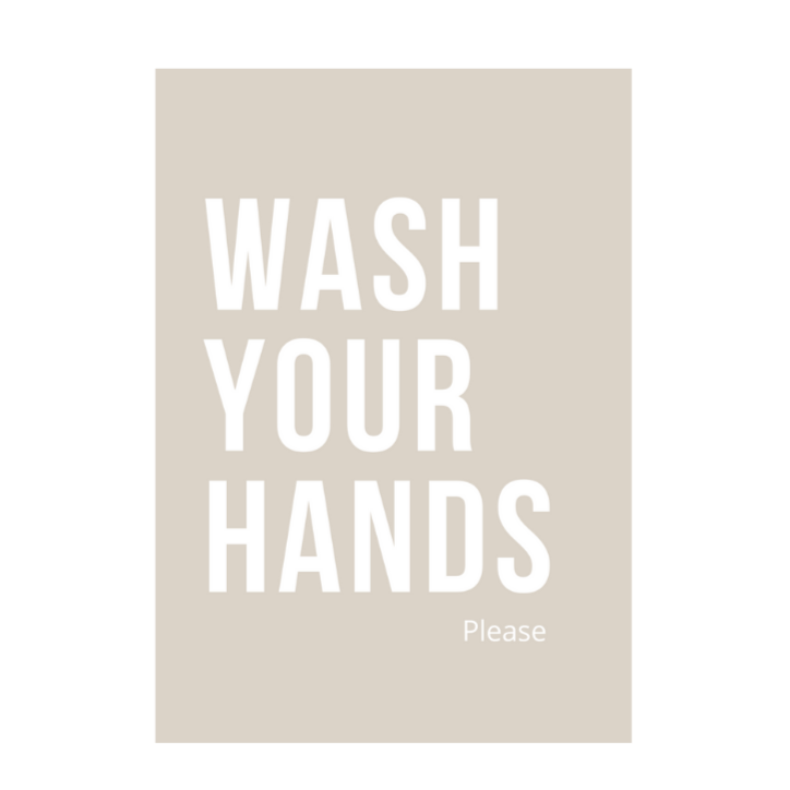 Poster A4 - wash your hands zandkleur