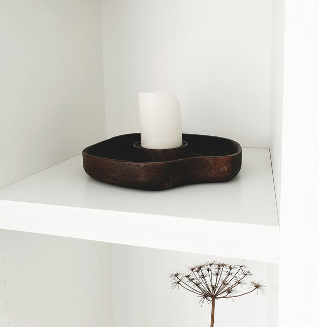 Candle holder LAGAO wood matt dark brown