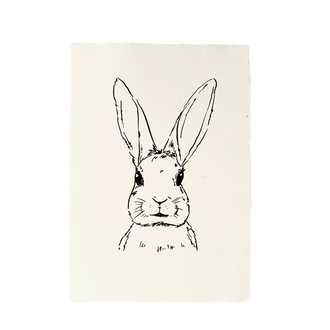 Handgeschept papier met illustratie haas