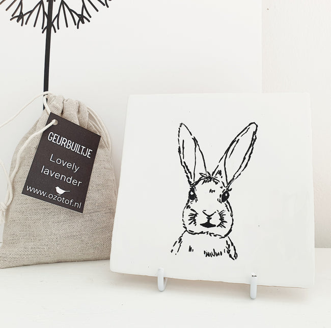 Tegeltje met illustratie Haas