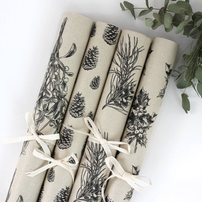 Cadeaupapier van graspapier met dennenappelmotief, 50x70 cm