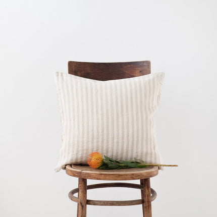 Off-white striped linen cushion cover