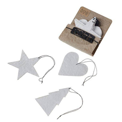 Envelop met 12 kerstversieringen van papierpulp, wit