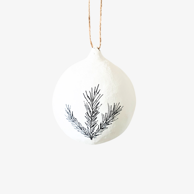 Christbaumkugel Papiermaché mit Illustration Tannenzweig M