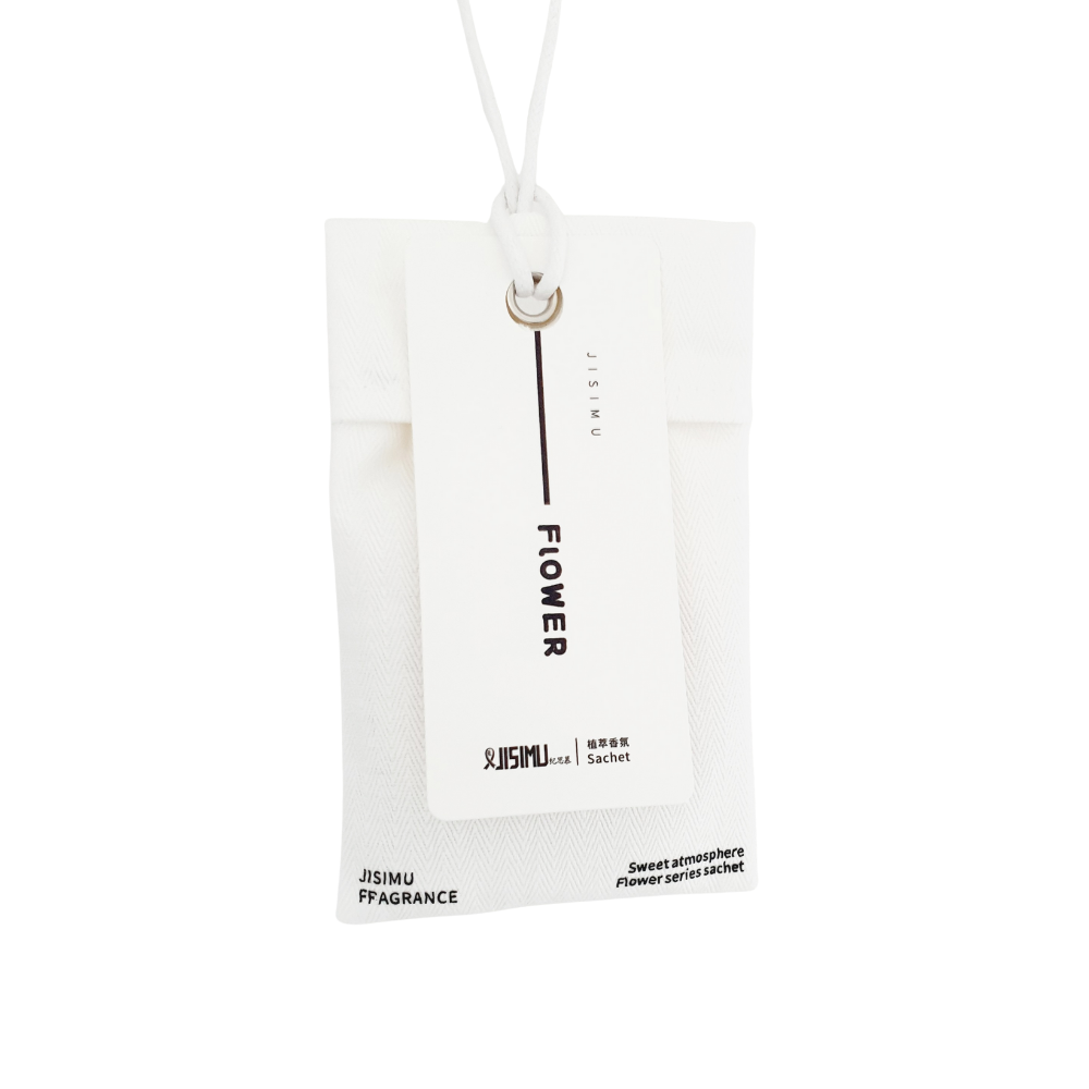 Cotton scented sachet with text flowers white