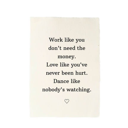 Handgeschept papier tekst "work"