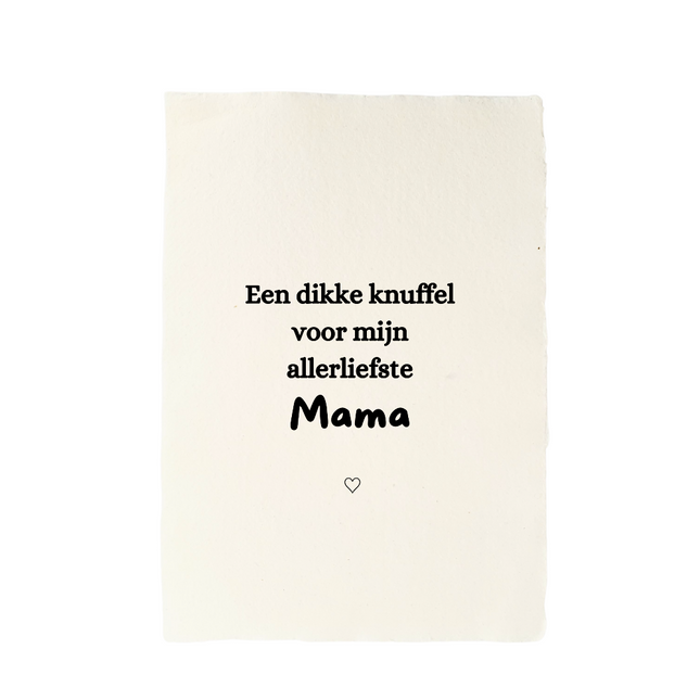 Handgeschept papier tekst "dikke knuffel"