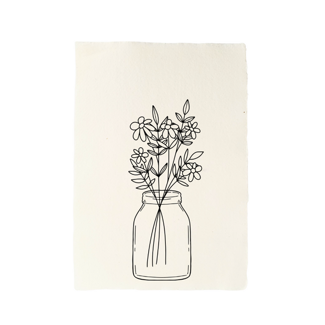 Handgeschept papier illustratie vaas bloemen