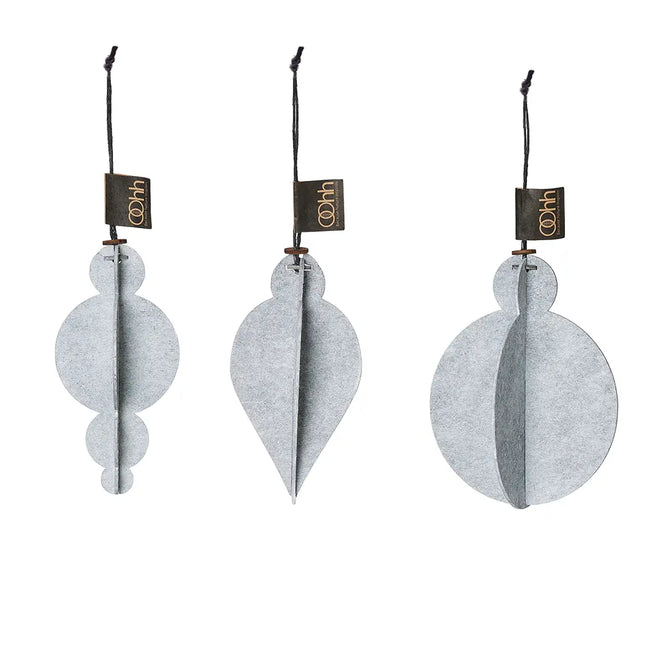 Kerstdecoraties van eco-vilt, set van 3, grijs