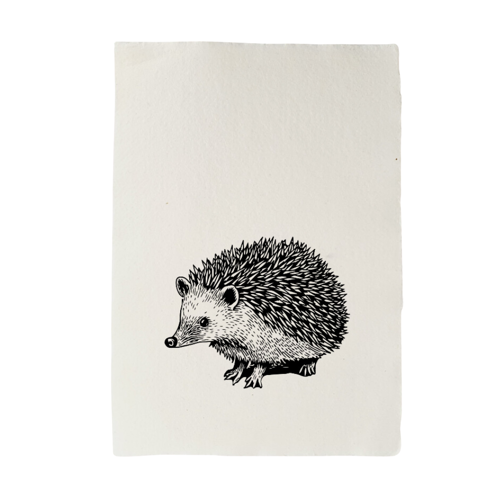 Handgeschept papier met illustratie egel