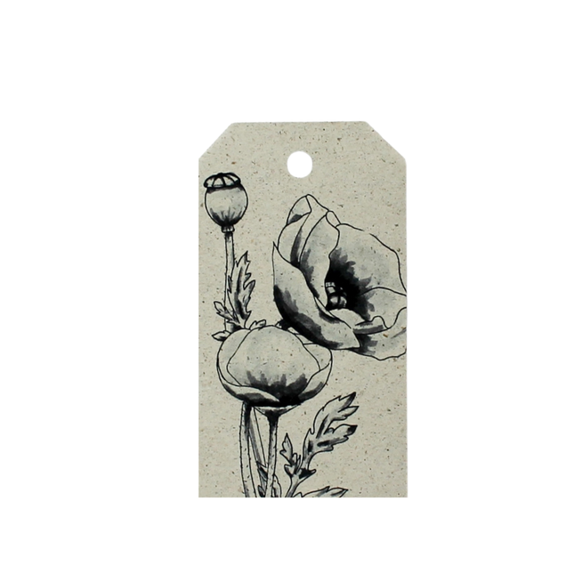 Cadeaulabels van graspapier met klaprozenillustratie