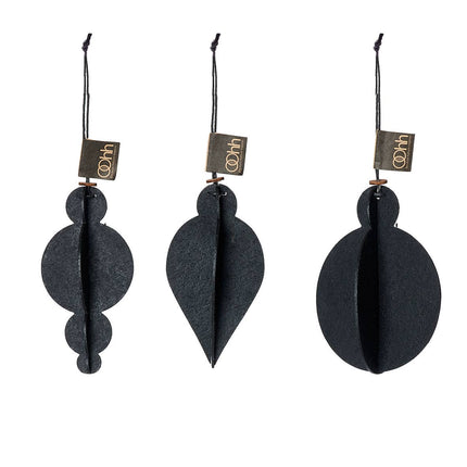 Kerstdecoraties van eco-vilt, set van 3, zwart