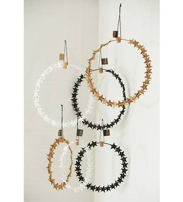 Set van 3 draden met papieren sterren, wit