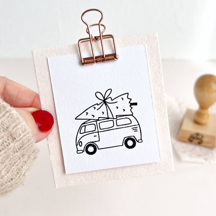 Motiefstempel "Kerstbus met dennenboom" | Stempel Kerstmis: Mit Griff