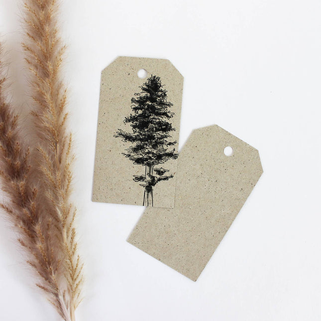 Cadeaulabel van graspapier, witte spar