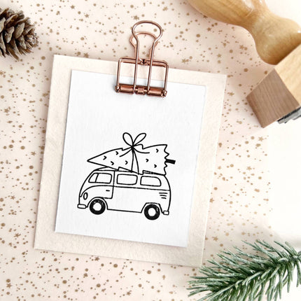 Motiefstempel "Kerstbus met dennenboom" | Stempel Kerstmis: Mit Griff