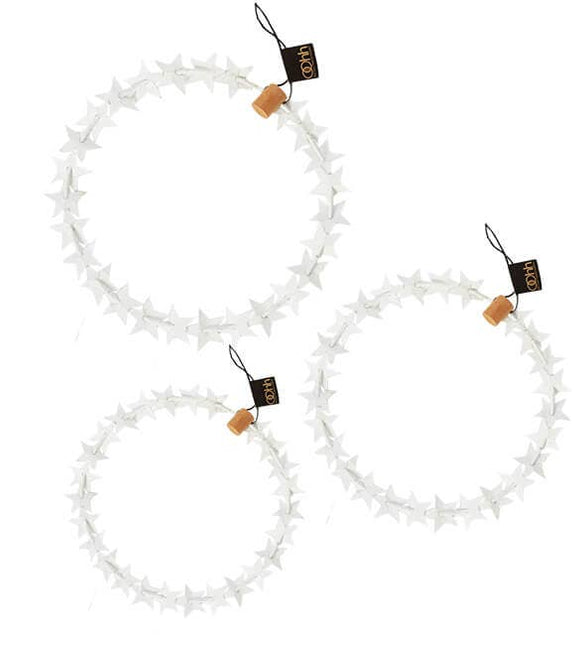 Set van 3 draden met papieren sterren, wit